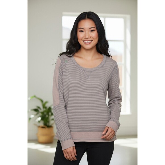 Karl Lagerfeld Womens LGrey Pink Striped Long Sleeve Hi Lo Pullover  Sweatshirt - Picture 1 of 5